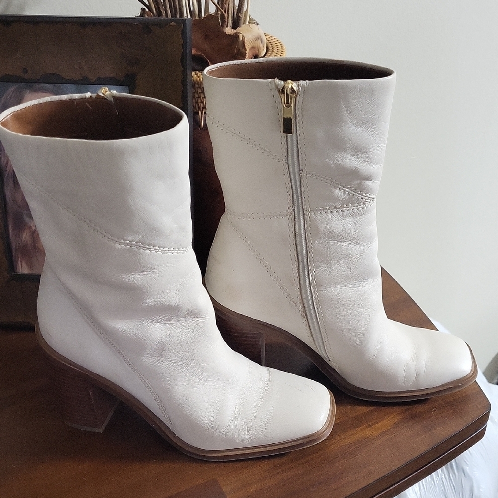 Women's Cream Leather Ankle Boots